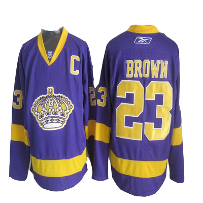 Discount and durable Los Angeles Kings 23 Dustin Brown Purple-Yellow NHL Hockey Jersey